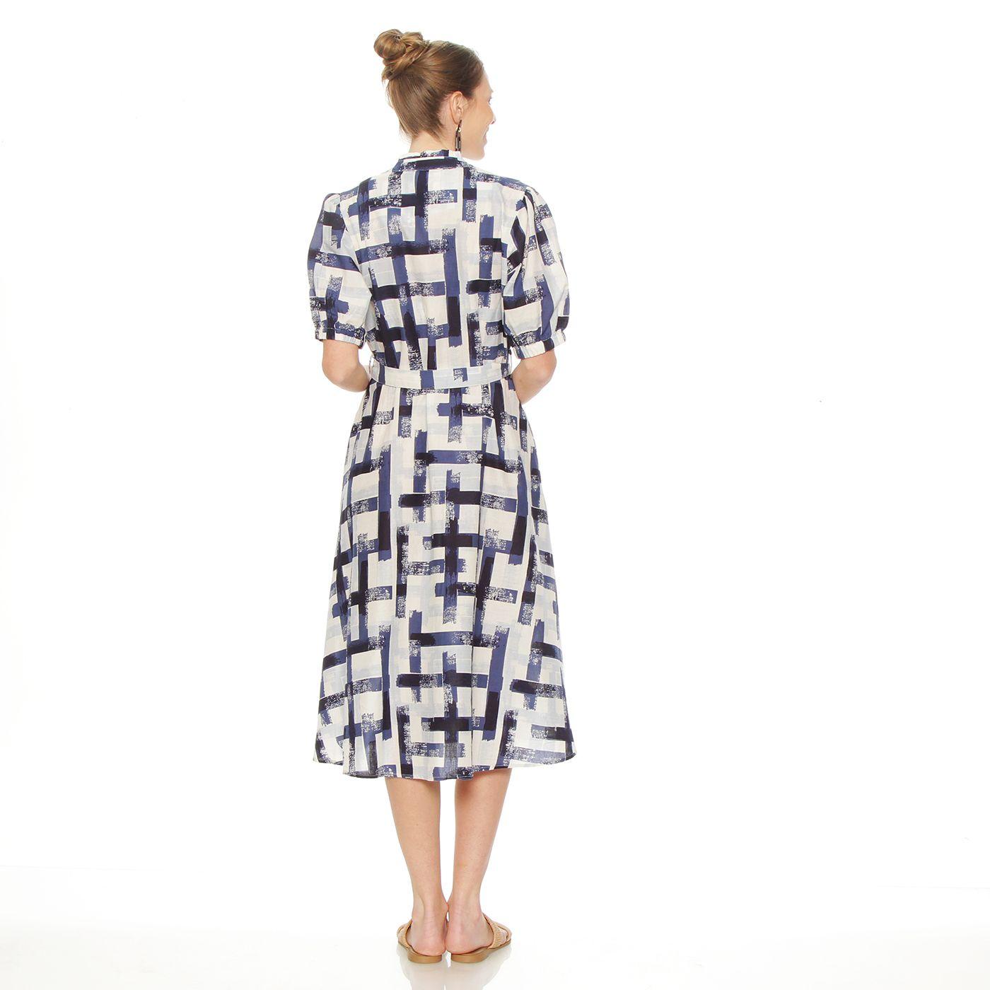 Vestido Manga Corta Estampado Abotonado En Delantero Y Cinturon-5