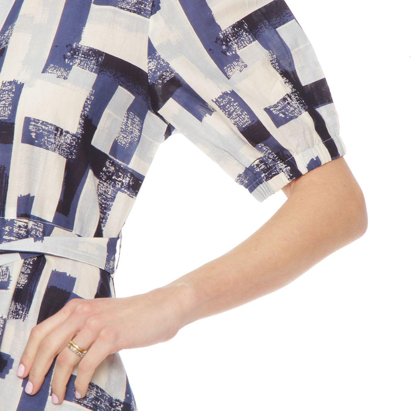 Vestido Manga Corta Estampado Abotonado En Delantero Y Cinturon-6