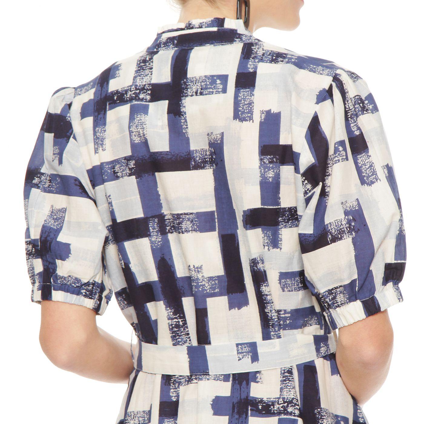 Vestido Manga Corta Estampado Abotonado En Delantero Y Cinturon-8