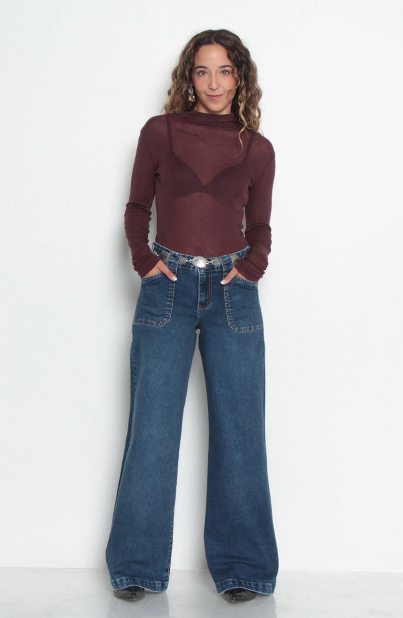 Jeans Wide Cargo Tiro Medio Pretina Basica  1 Boton-7