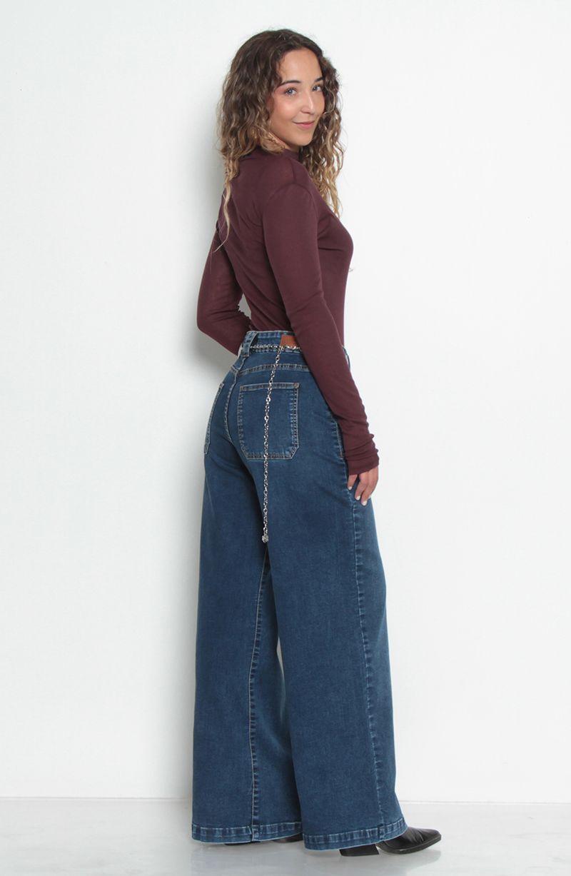 Jeans Wide Cargo Tiro Medio Pretina Basica  1 Boton-8