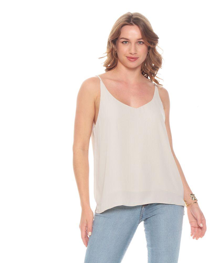 Blusa Sin Manga Escote En V Solido-0