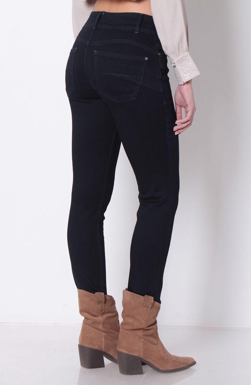 Jeans Slim Tiro Alto Pretina Media 2 Botones-4