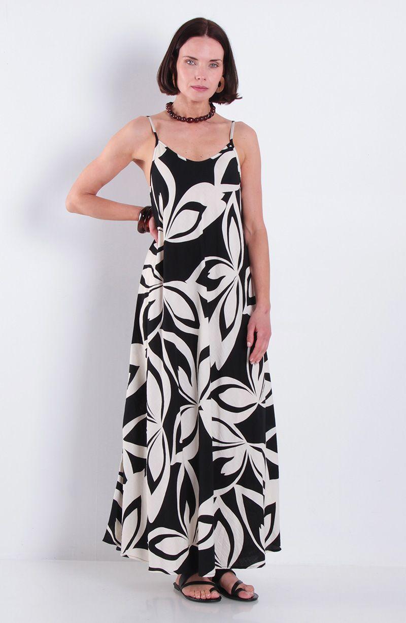Vestido Estampado Sin Manga Escote V-1