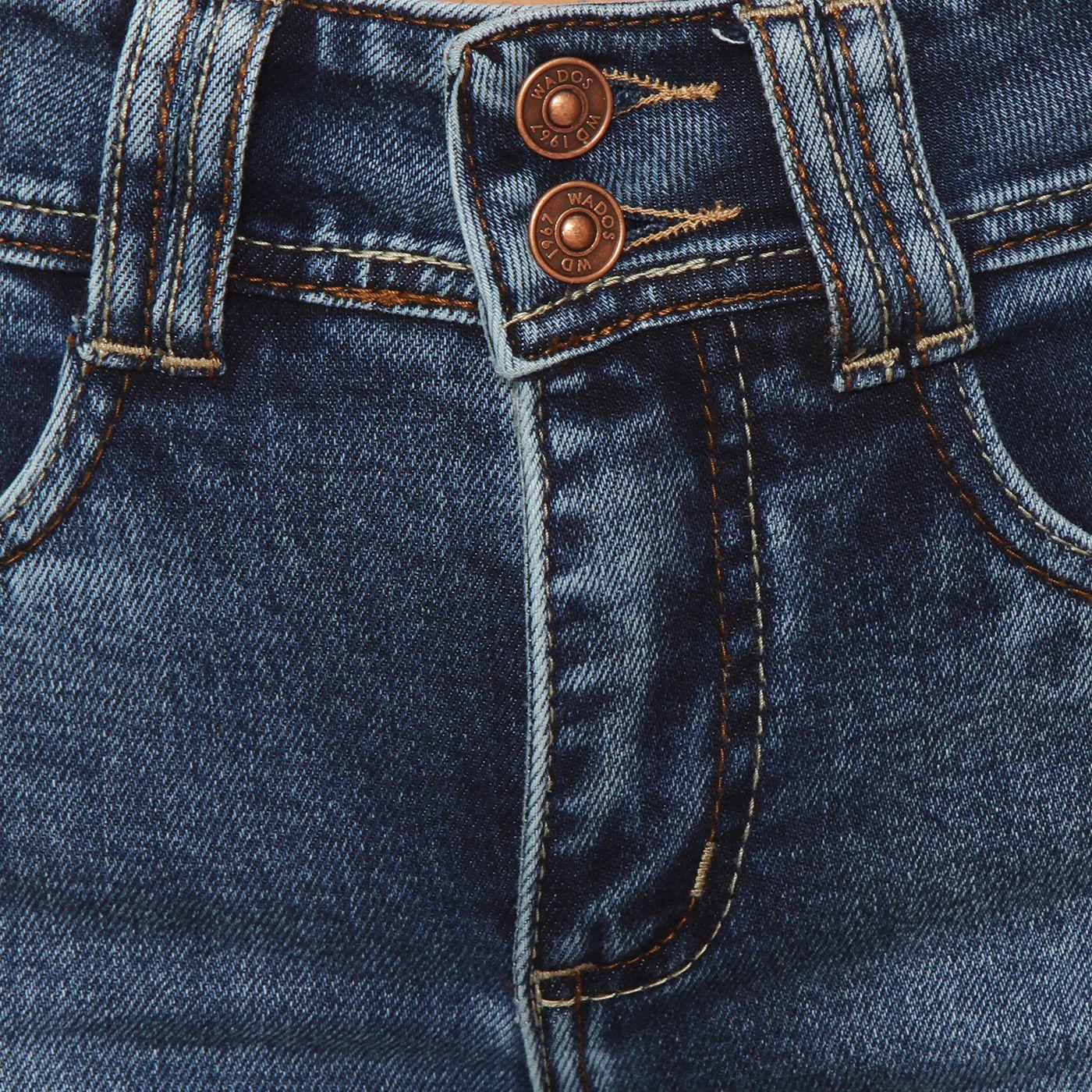 Jeans Flare Tiro Alto Pretina Media   Dos Botones-6