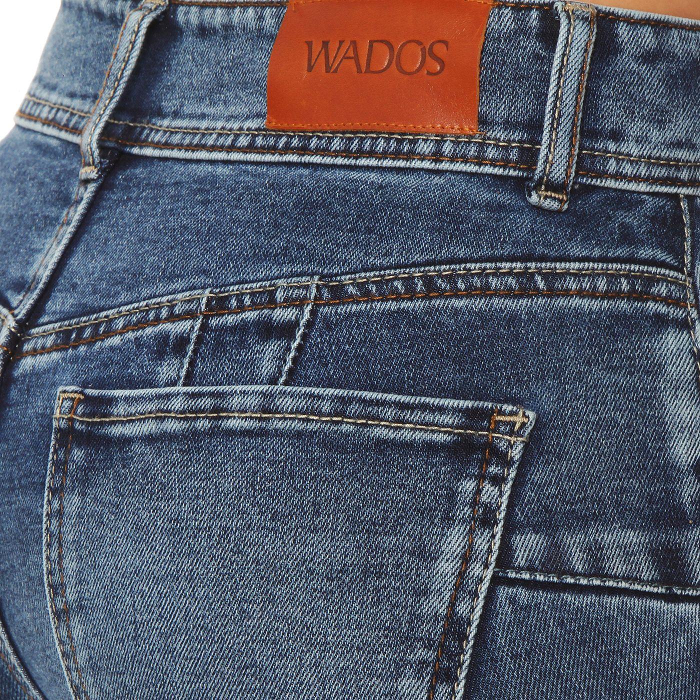 Jeans Flare Tiro Alto Pretina Media   Dos Botones-8