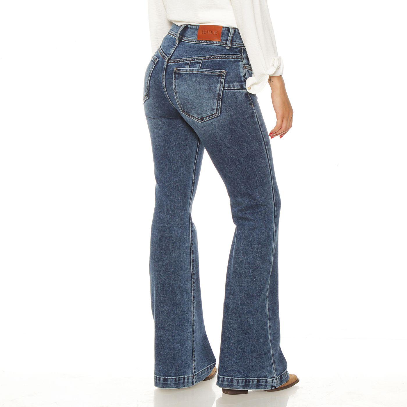 Jeans Flare Tiro Alto Pretina Media   Dos Botones-9