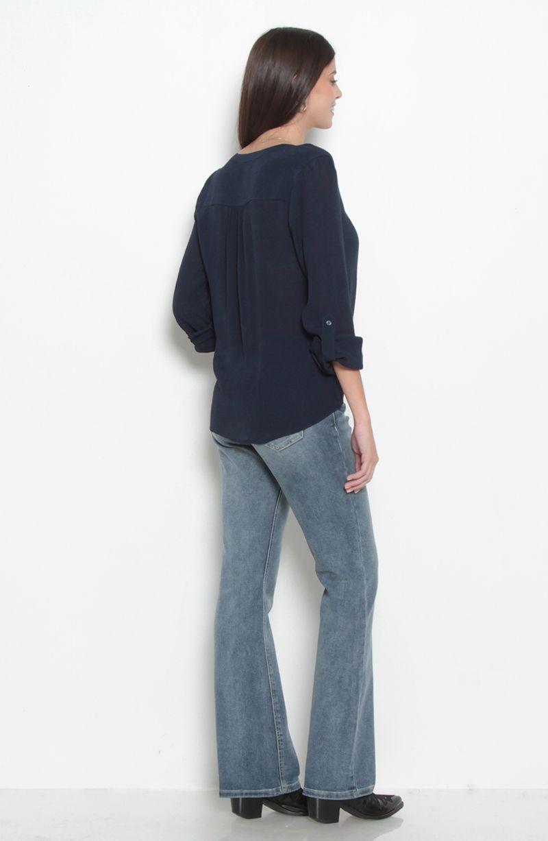 Blusa Manga Larga Escote V Abotonada En Delantero Con Bolsillo-5