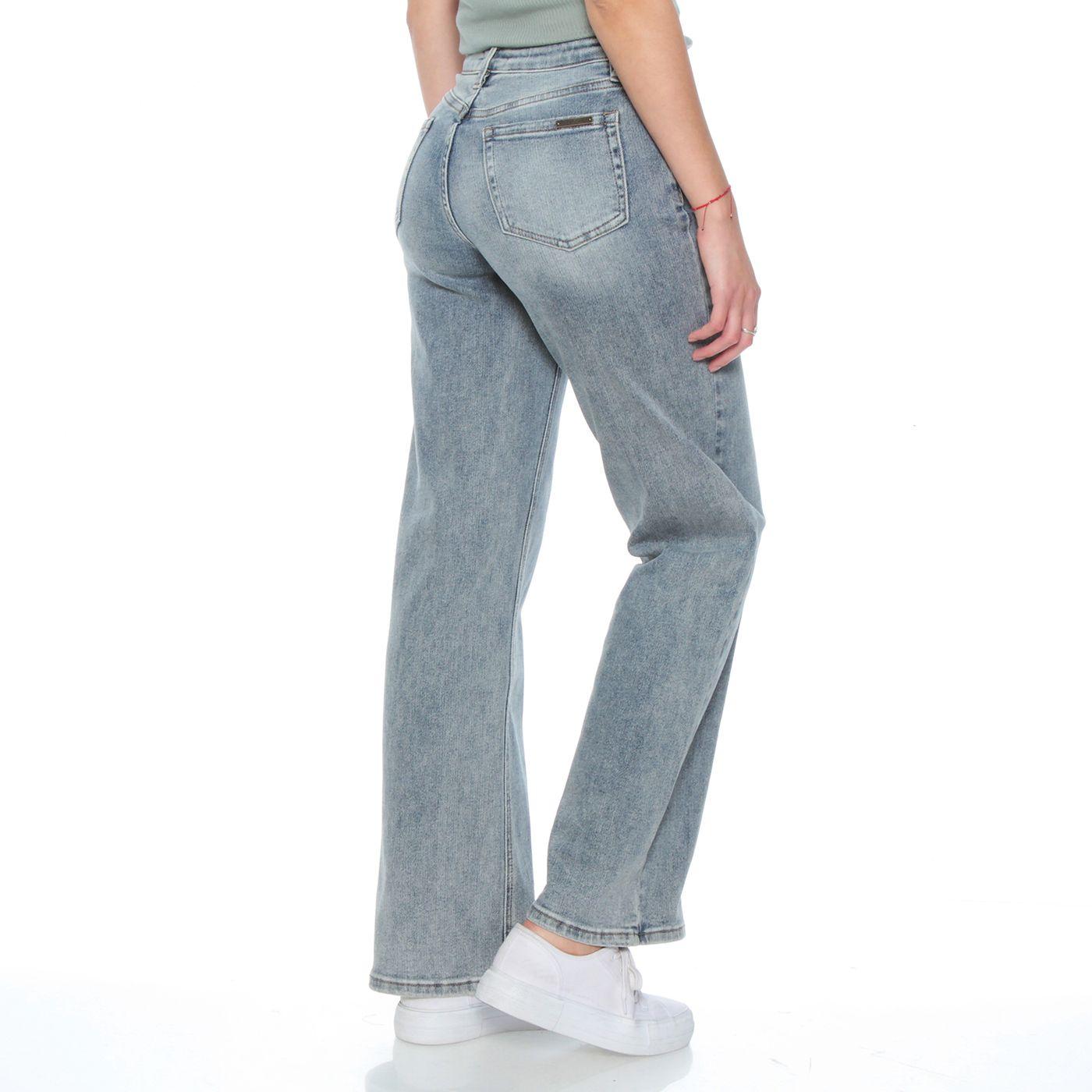 Jeans Wide  Leg Tiro Medio Pretina Basica 1 Boton-3