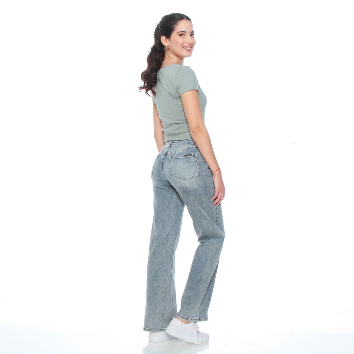 Jeans Wide  Leg Tiro Medio Pretina Basica 1 Boton-5