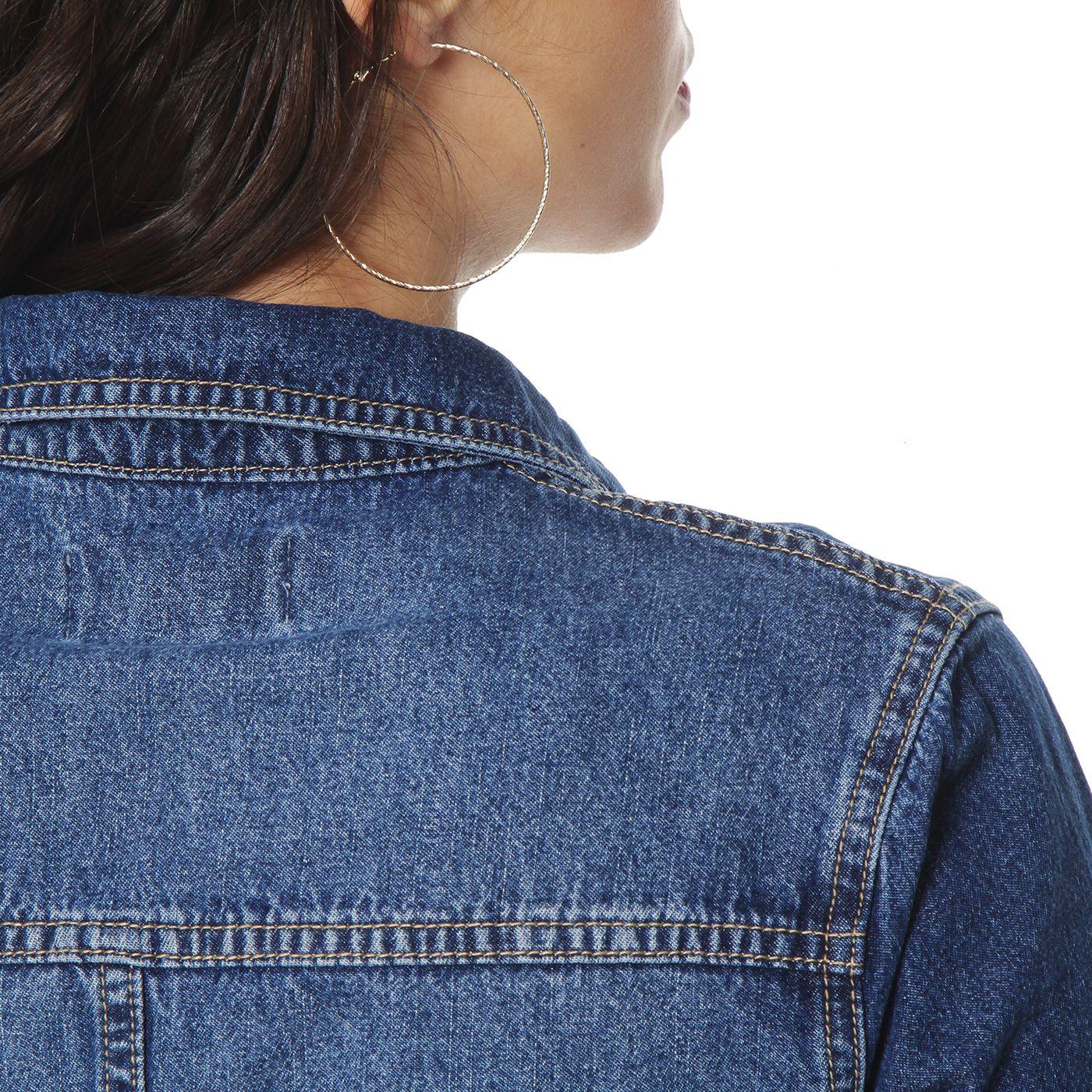 Vestido Manga Corta Denim Abotonado En Delantero Y Lazo En  Cintura-7