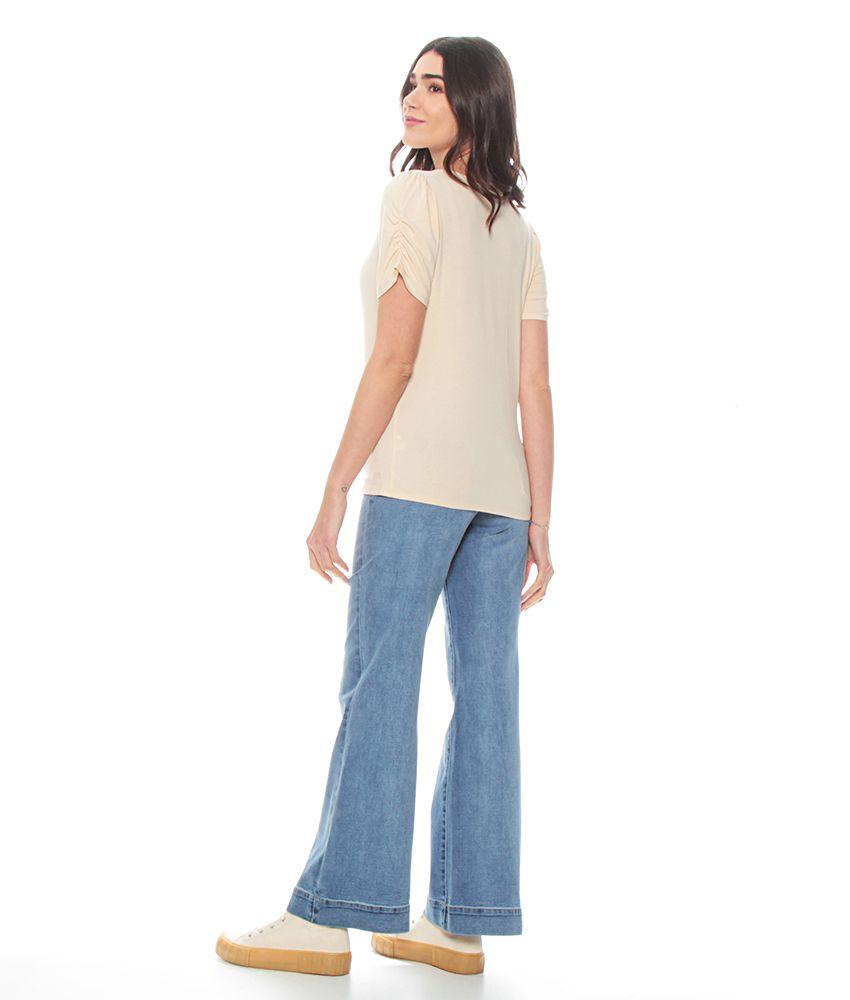 Polera Basica Manga Corta Solida Escote V Detalle En Hombro-4