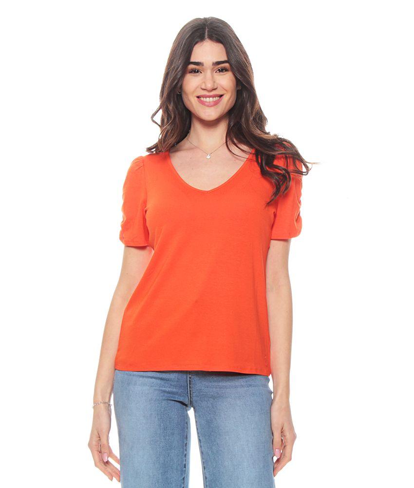 Polera Basica Manga Corta Solida Escote V Detalle En Hombro-0