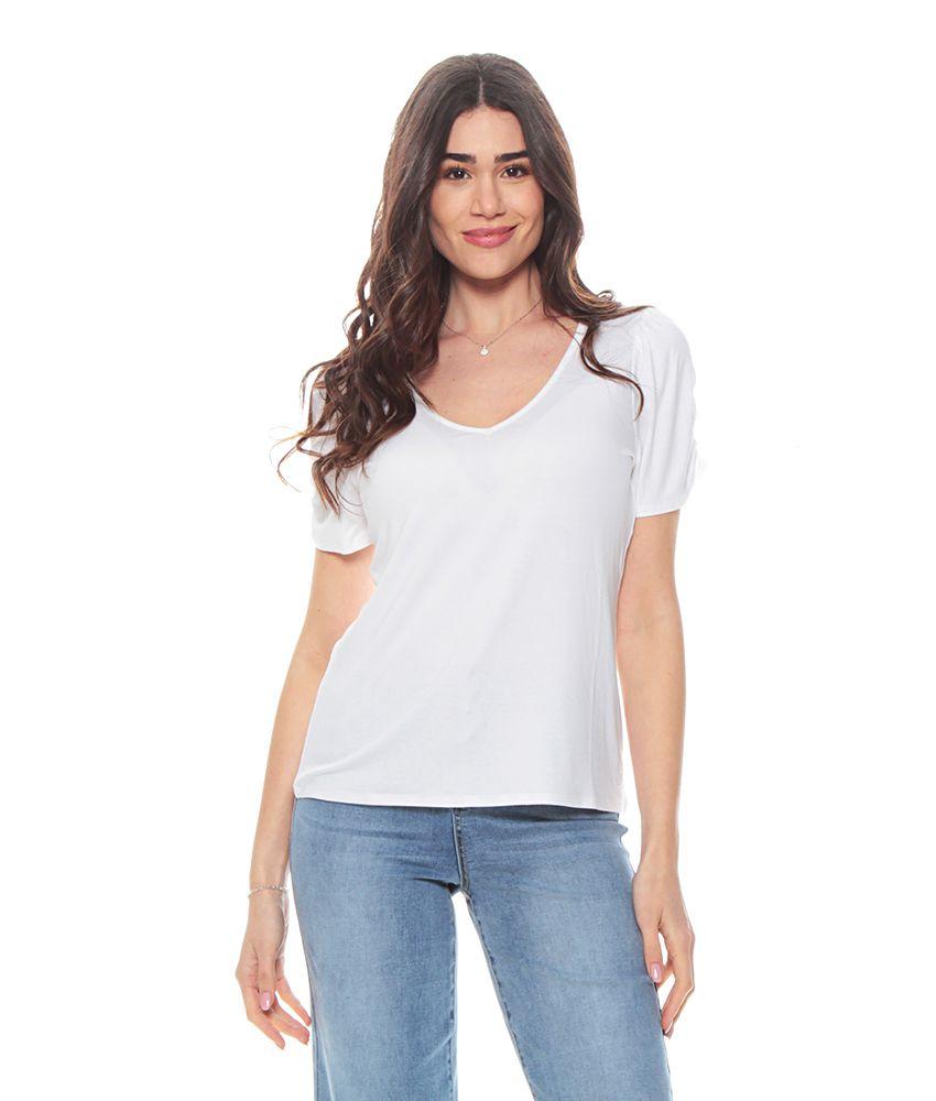 Polera Basica Manga Corta Solida Escote V Detalle En Hombro-0