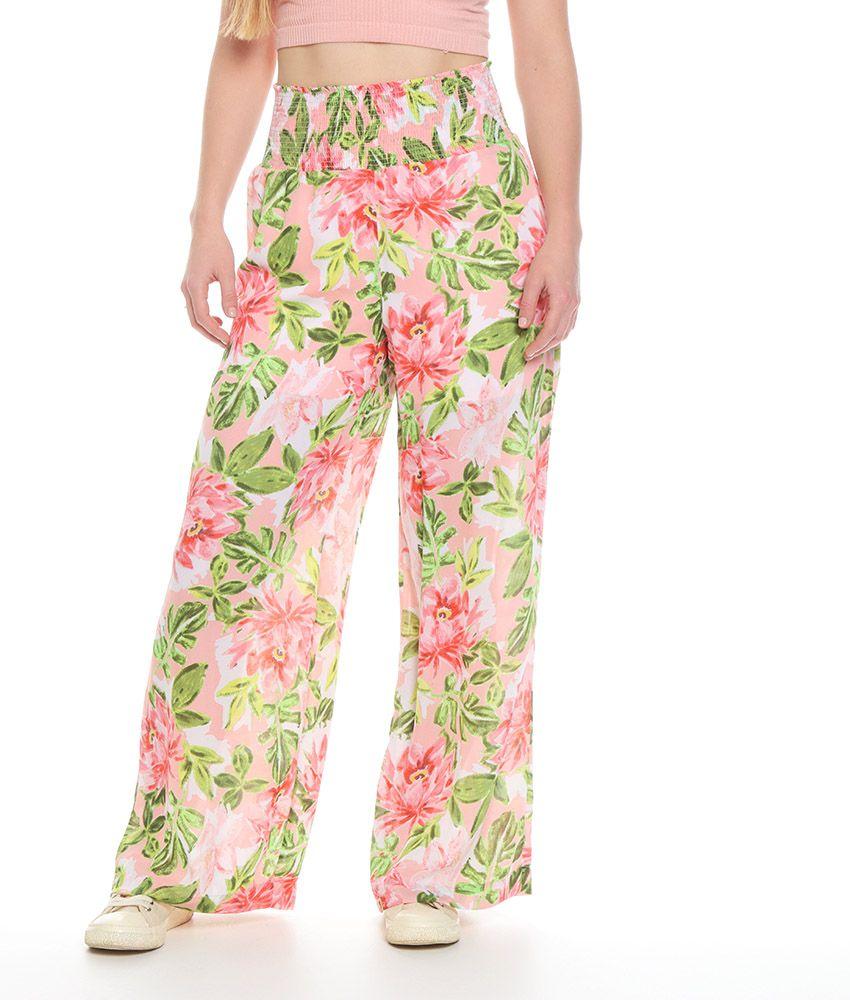 Pantalon Palazzo Estampado Con Cintura Elasticada-0