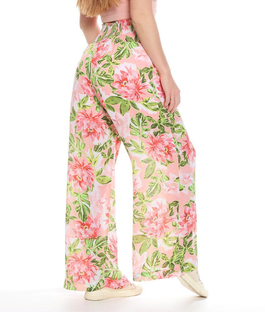 Pantalon Palazzo Estampado Con Cintura Elasticada-1