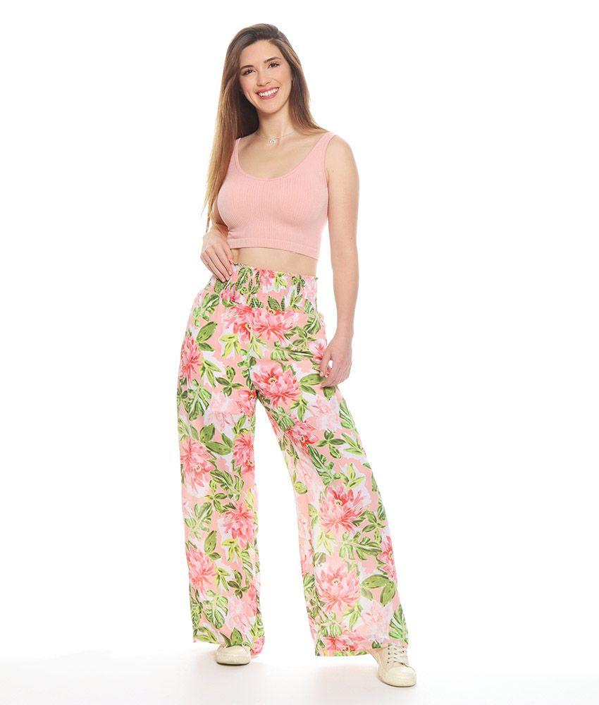 Pantalon Palazzo Estampado Con Cintura Elasticada-4