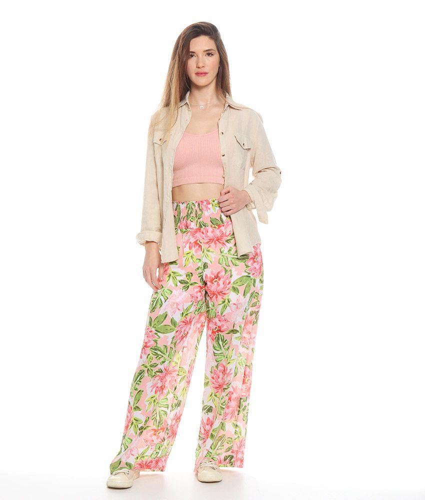 Pantalon Palazzo Estampado Con Cintura Elasticada-5