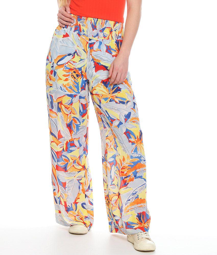 Pantalon Palazzo Estampado Con Cintura Elasticada-0