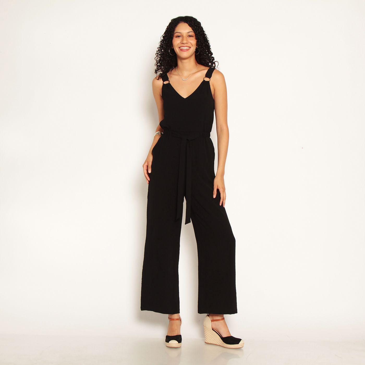 Enterito Sin Manga Con Lazo En Cintura Y Bolsillo Escote V-3