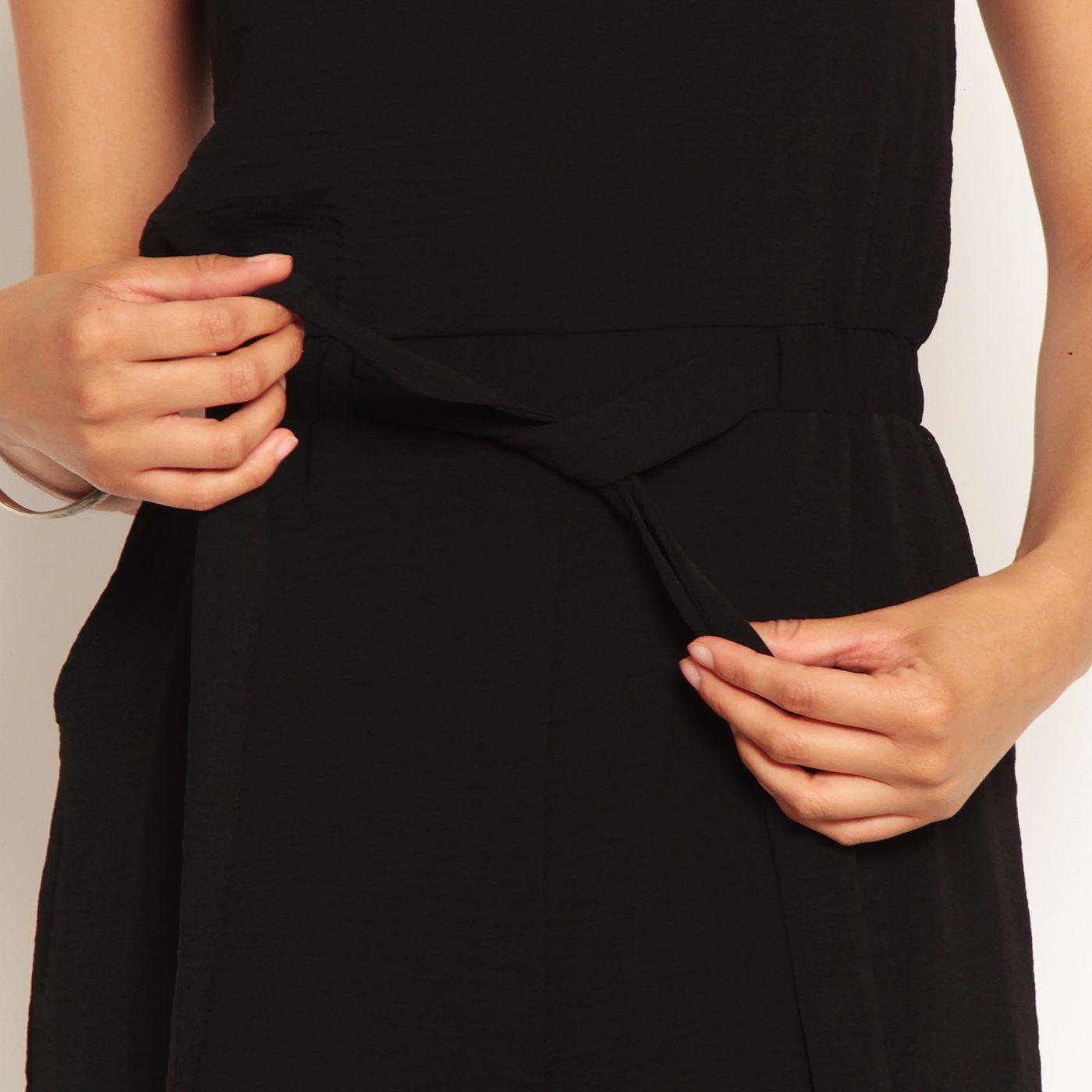 Enterito Sin Manga Con Lazo En Cintura Y Bolsillo Escote V-5