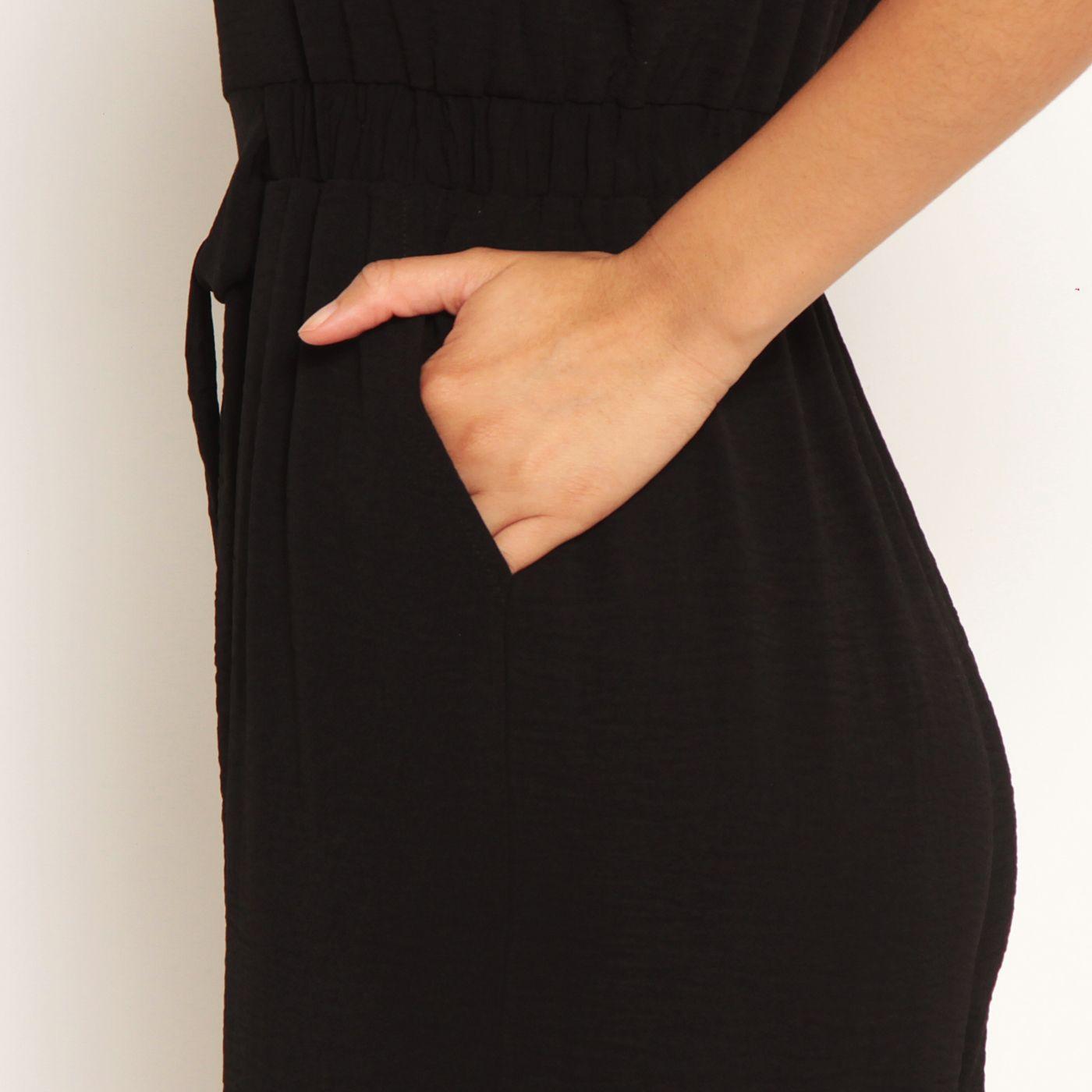 Enterito Sin Manga Con Lazo En Cintura Y Bolsillo Escote V-6