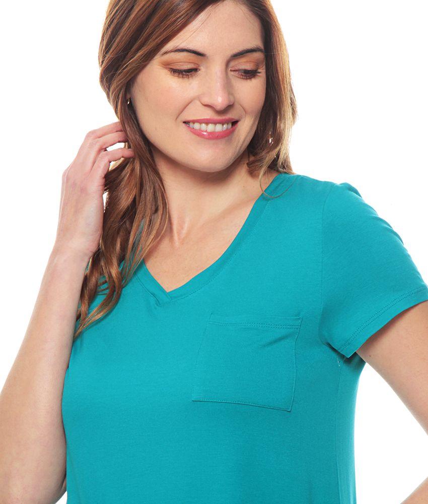 POLERA BASICA MANGA CORTA  SOLIDA ESCOTE V BOLSILLO-0