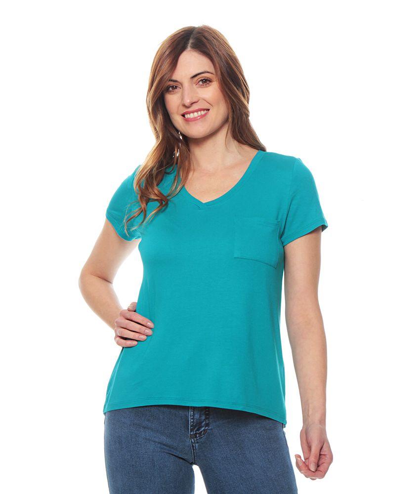 POLERA BASICA MANGA CORTA  SOLIDA ESCOTE V BOLSILLO-1