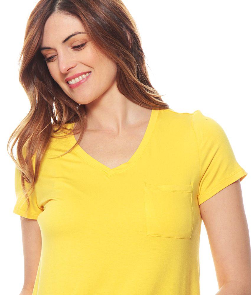 POLERA BASICA MANGA CORTA  SOLIDA ESCOTE V BOLSILLO-0