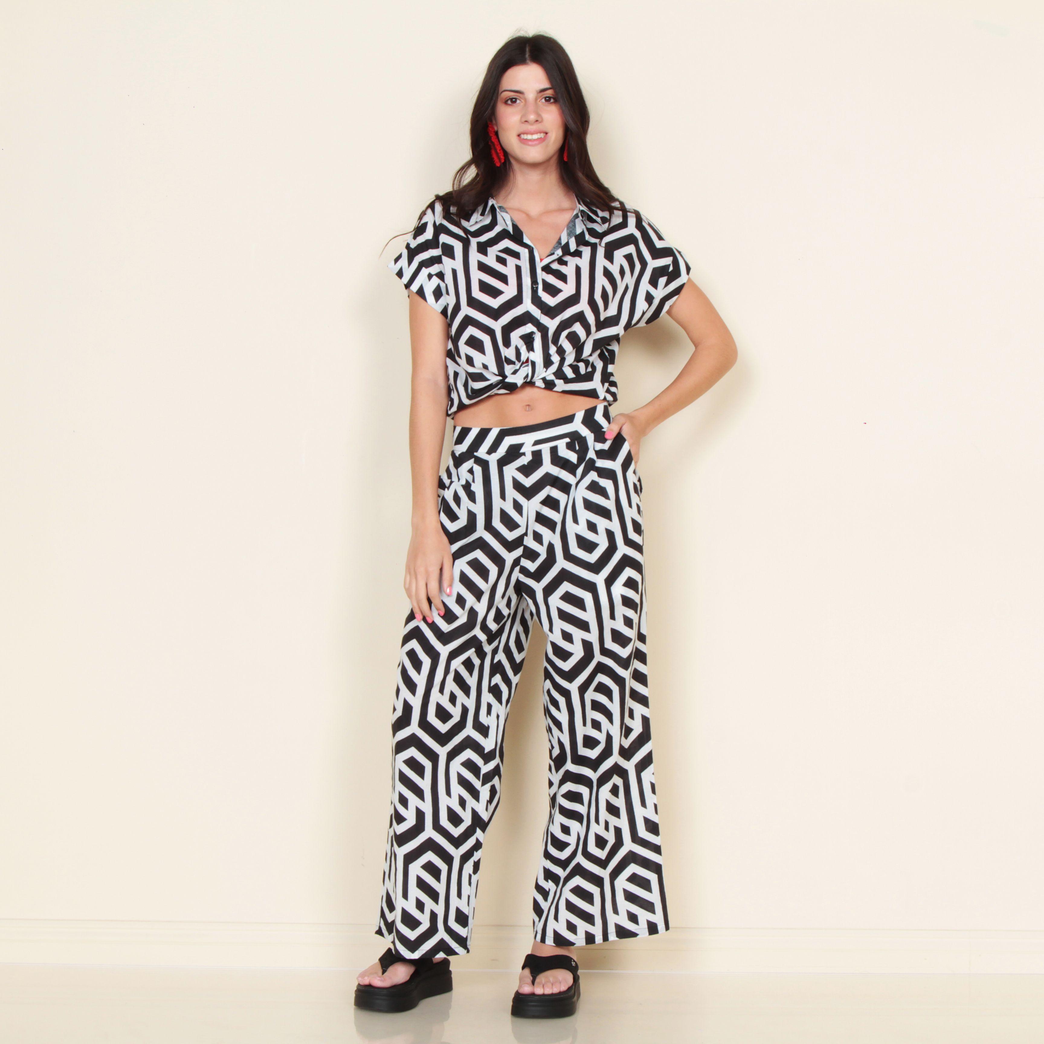 Pantalon Tiro Alto Estampado Con Cintura Elasticada-5
