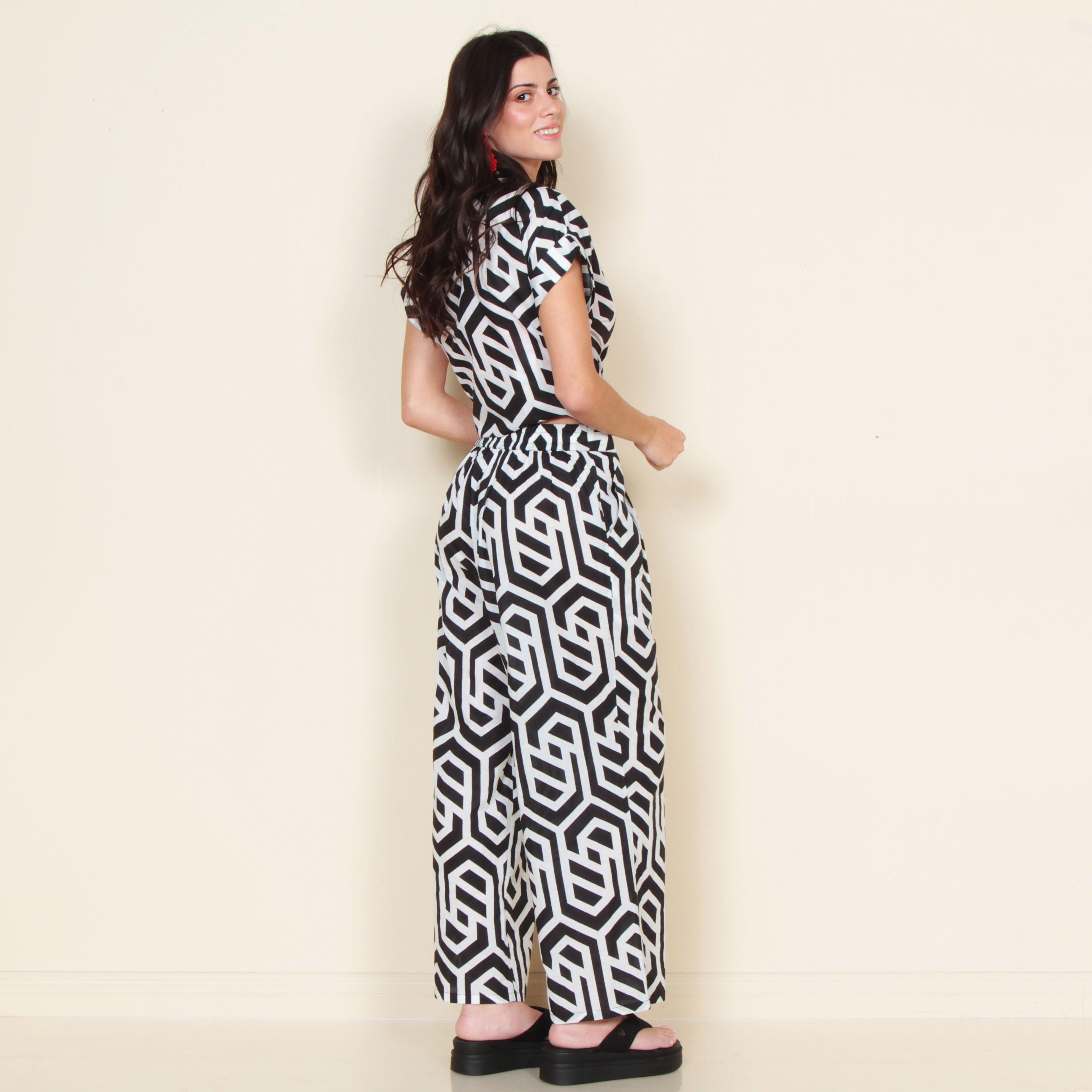 Pantalon Tiro Alto Estampado Con Cintura Elasticada-6