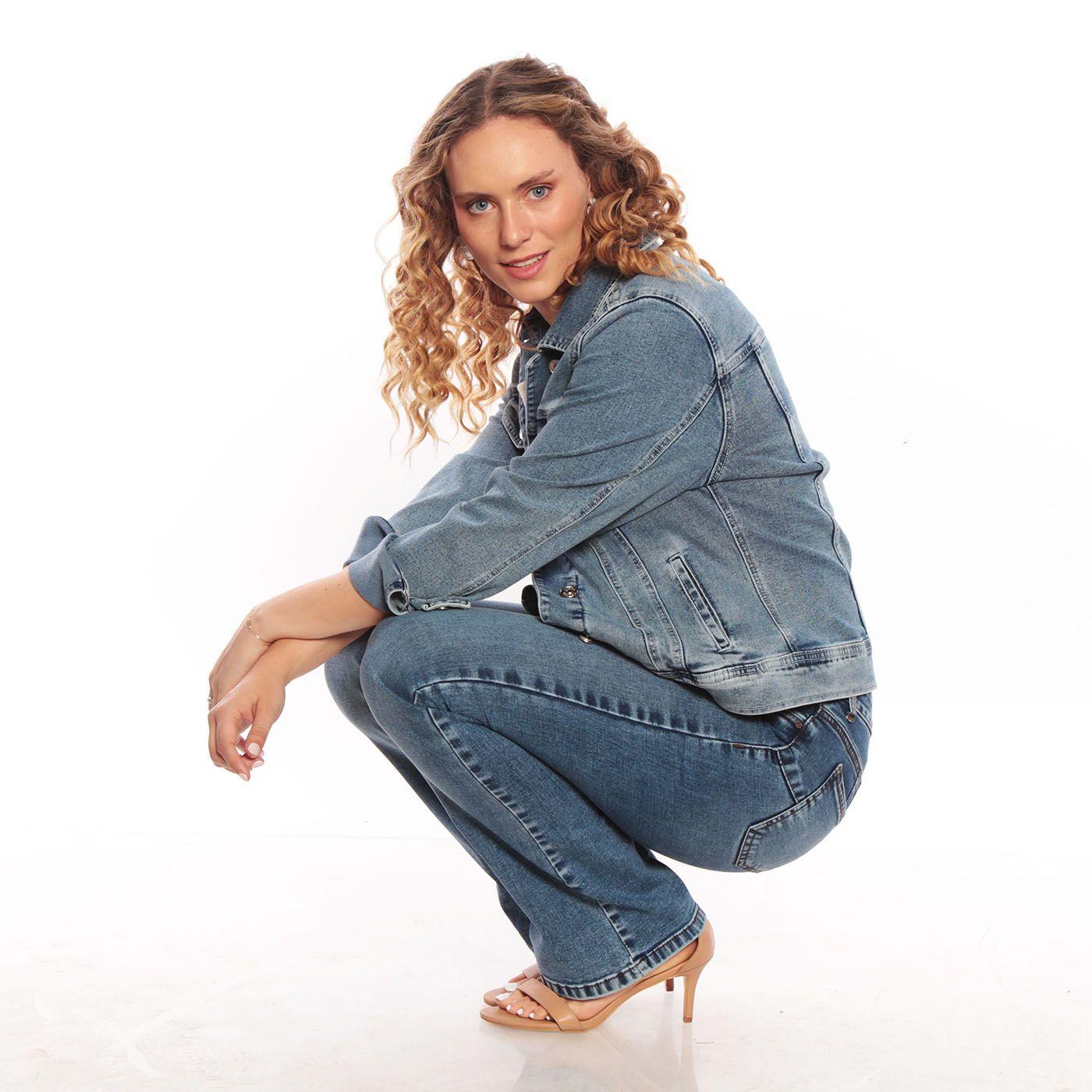 Jeans Tiro Bajo Flare  Pretina  Un Boton-4