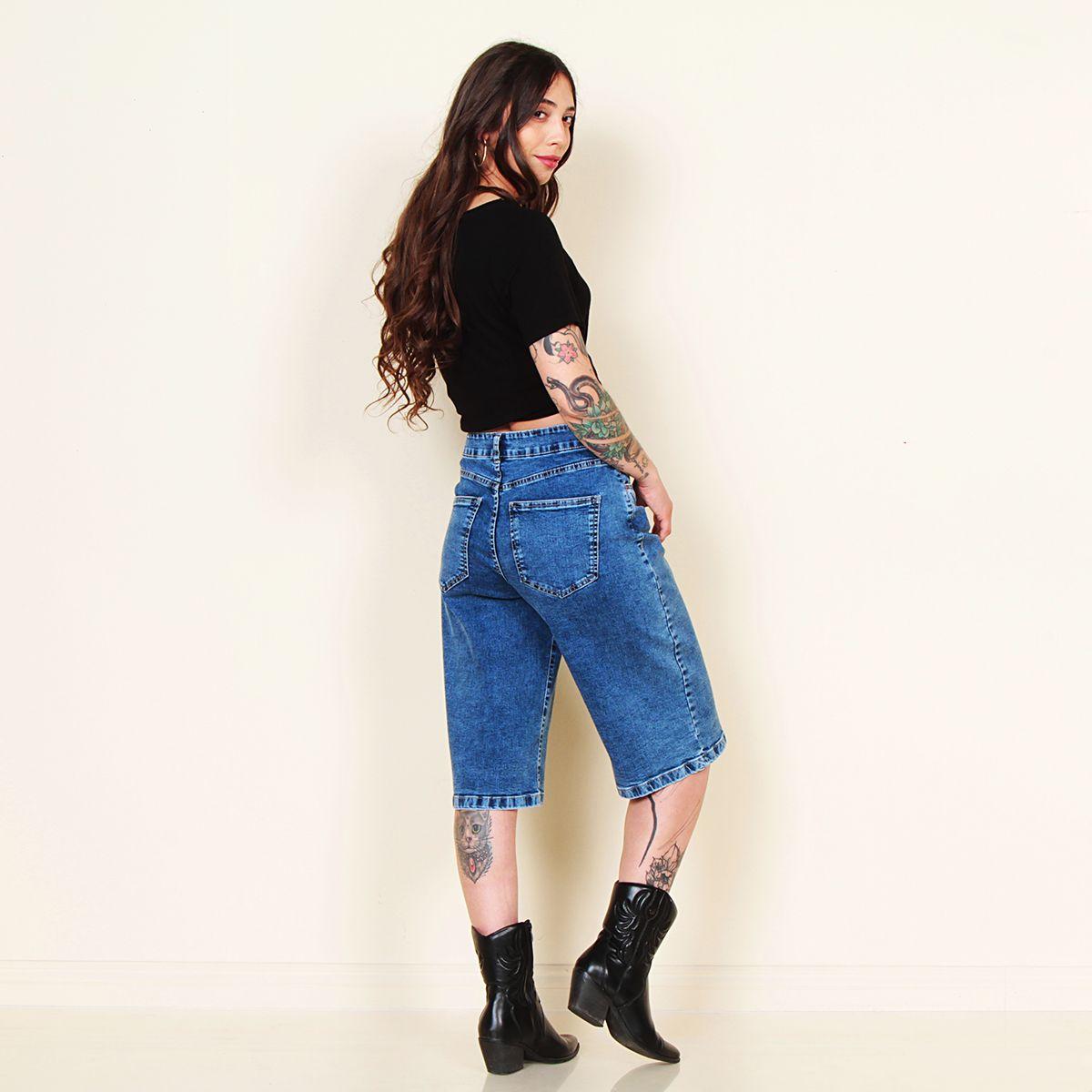 Bermuda Jort Denim Tiro Alto Pretina Basica 1 Boton-5