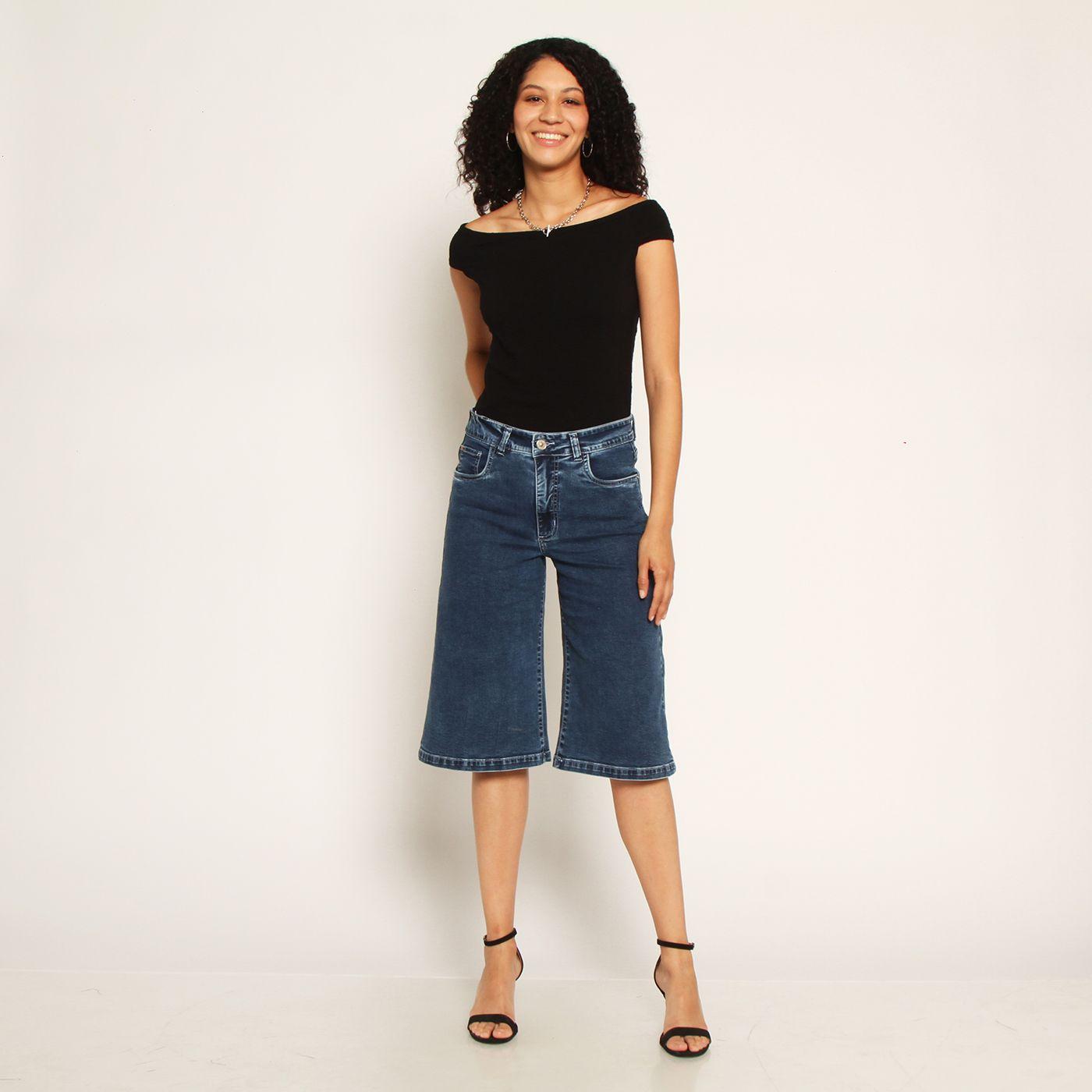 Bermuda Jort Denim Tiro Alto Pretina Basica 1 Boton-3