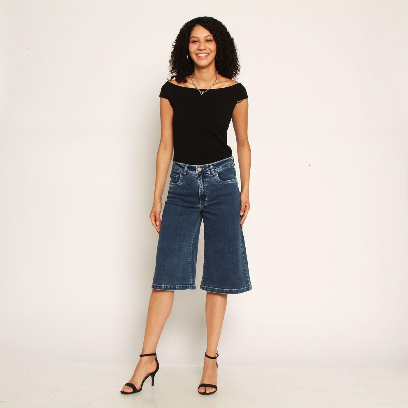 Bermuda Jort Denim Tiro Alto Pretina Basica 1 Boton-4