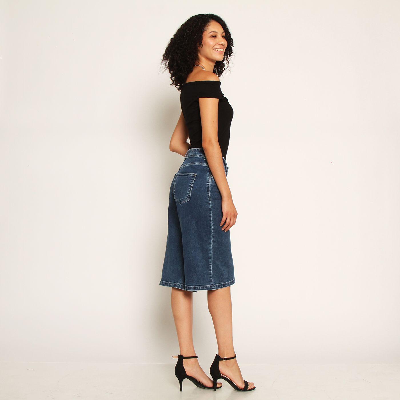 Bermuda Jort Denim Tiro Alto Pretina Basica 1 Boton-6