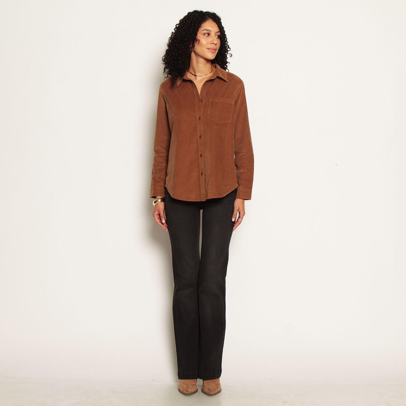 Blusa Manga Larga Cotele Abotonada En Delantero Con Bolsillo-2