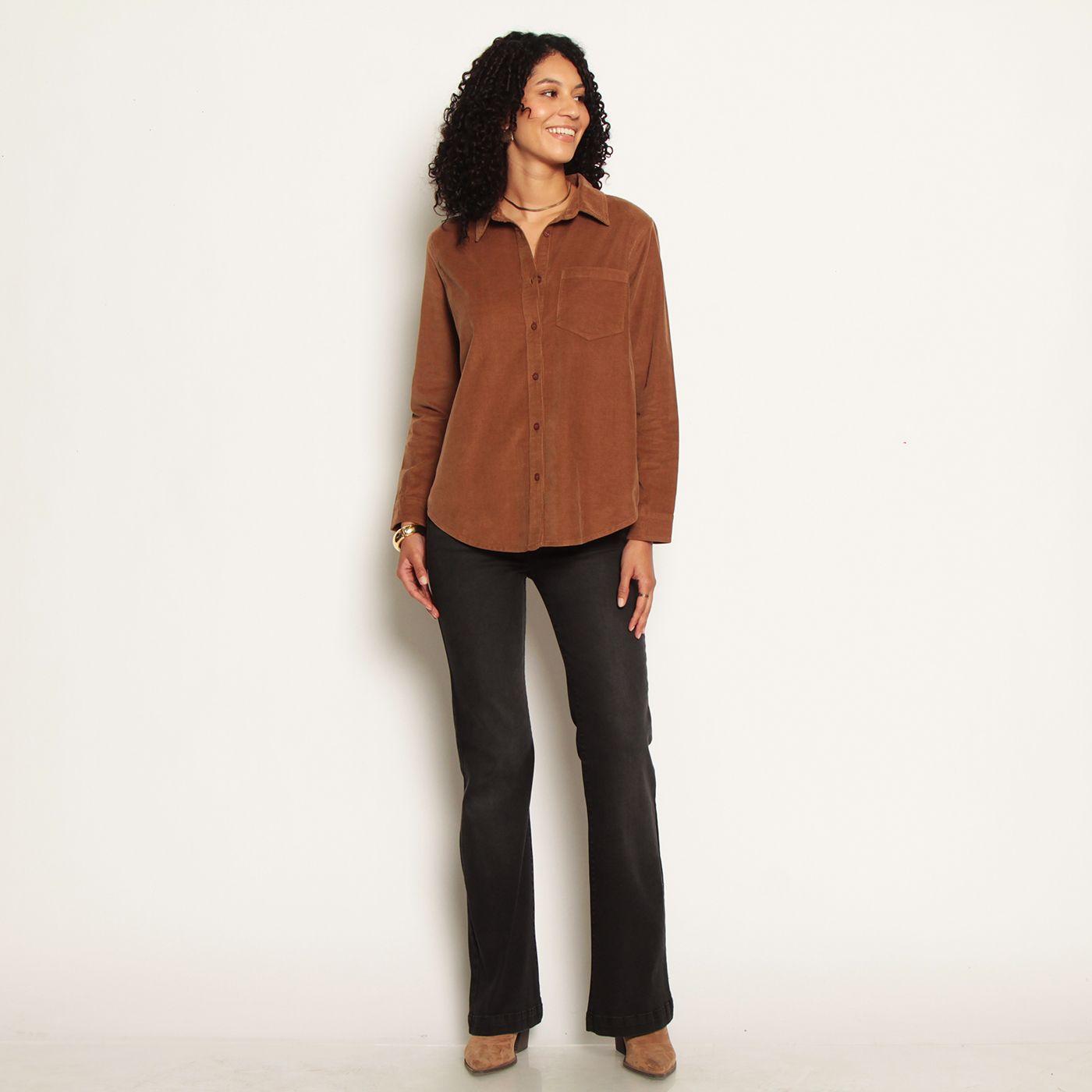 Blusa Manga Larga Cotele Abotonada En Delantero Con Bolsillo-3