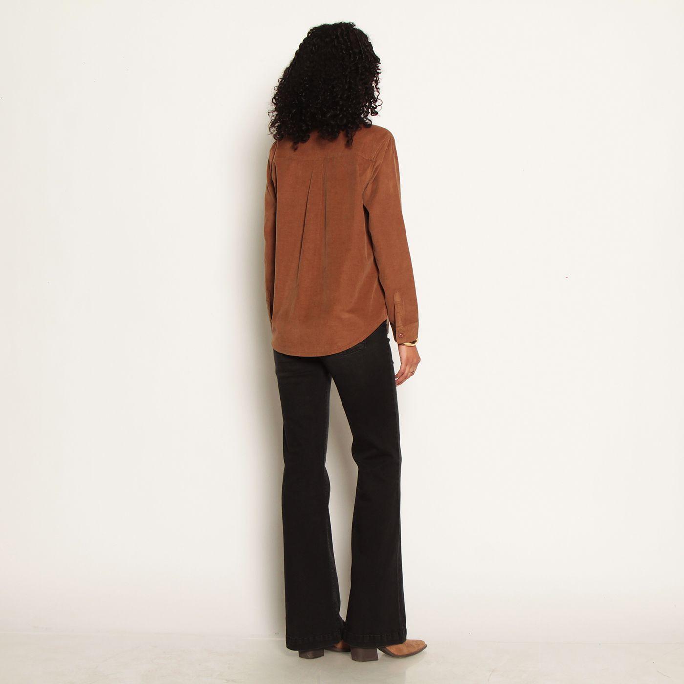 Blusa Manga Larga Cotele Abotonada En Delantero Con Bolsillo-5