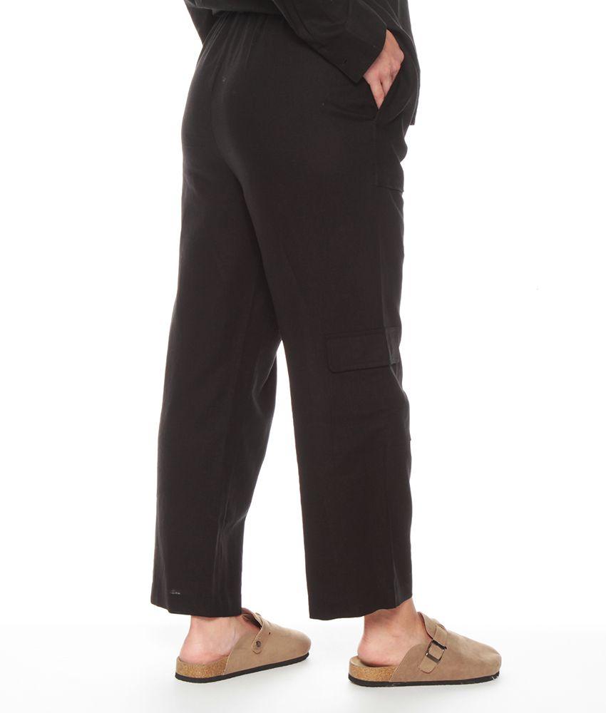 Pantalon Crop Lino Con Bolsillo Parche Y Lazo En Cintura-1