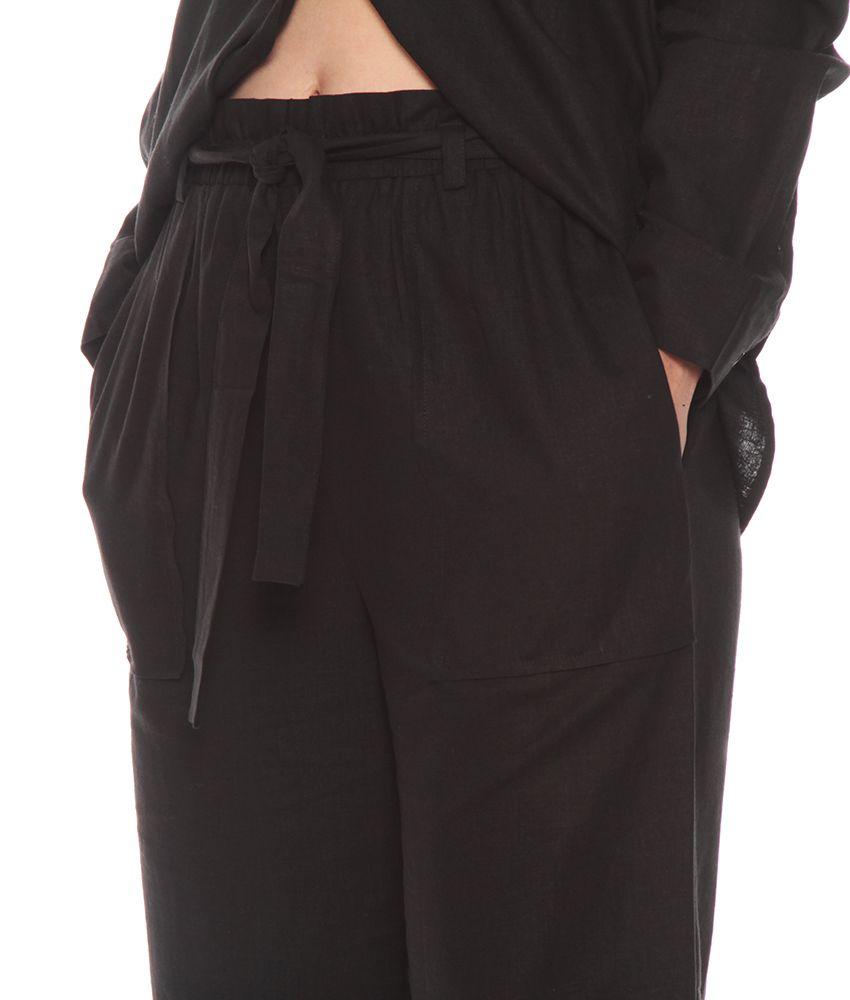 Pantalon Crop Lino Con Bolsillo Parche Y Lazo En Cintura-2