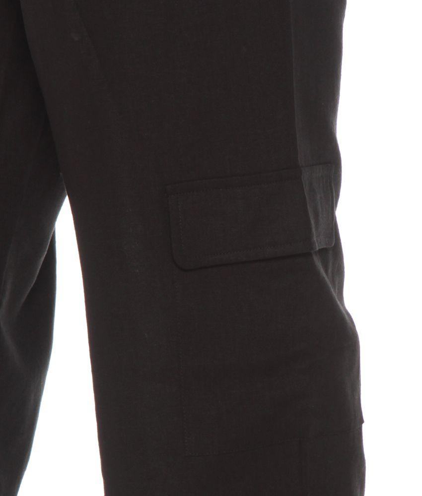 Pantalon Crop Lino Con Bolsillo Parche Y Lazo En Cintura-3