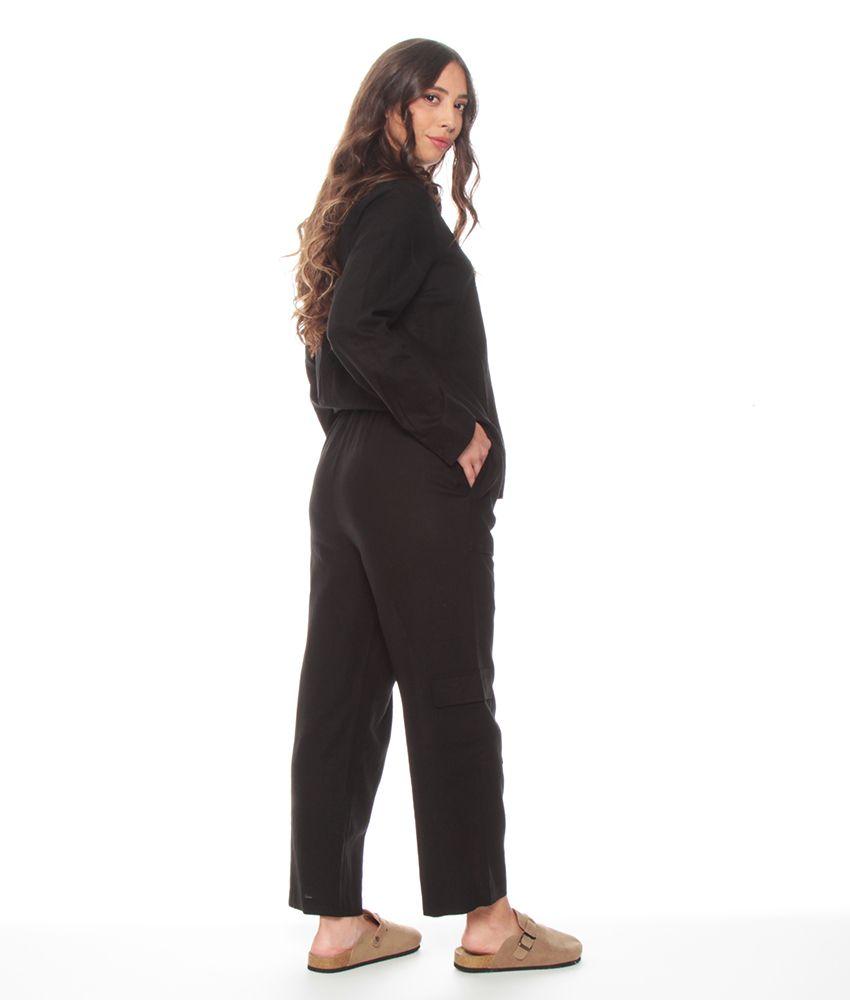 Pantalon Crop Lino Con Bolsillo Parche Y Lazo En Cintura-6