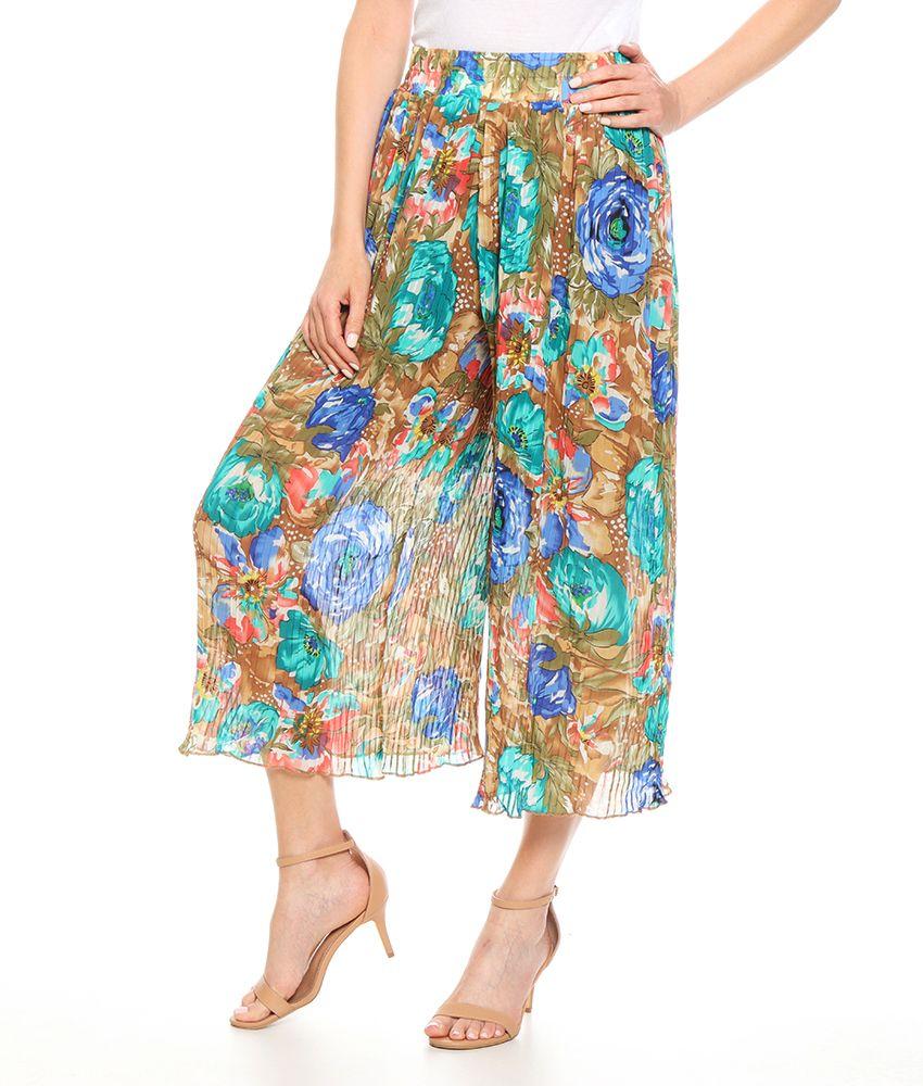 Pantalon Ancho Plisado Estampado-0