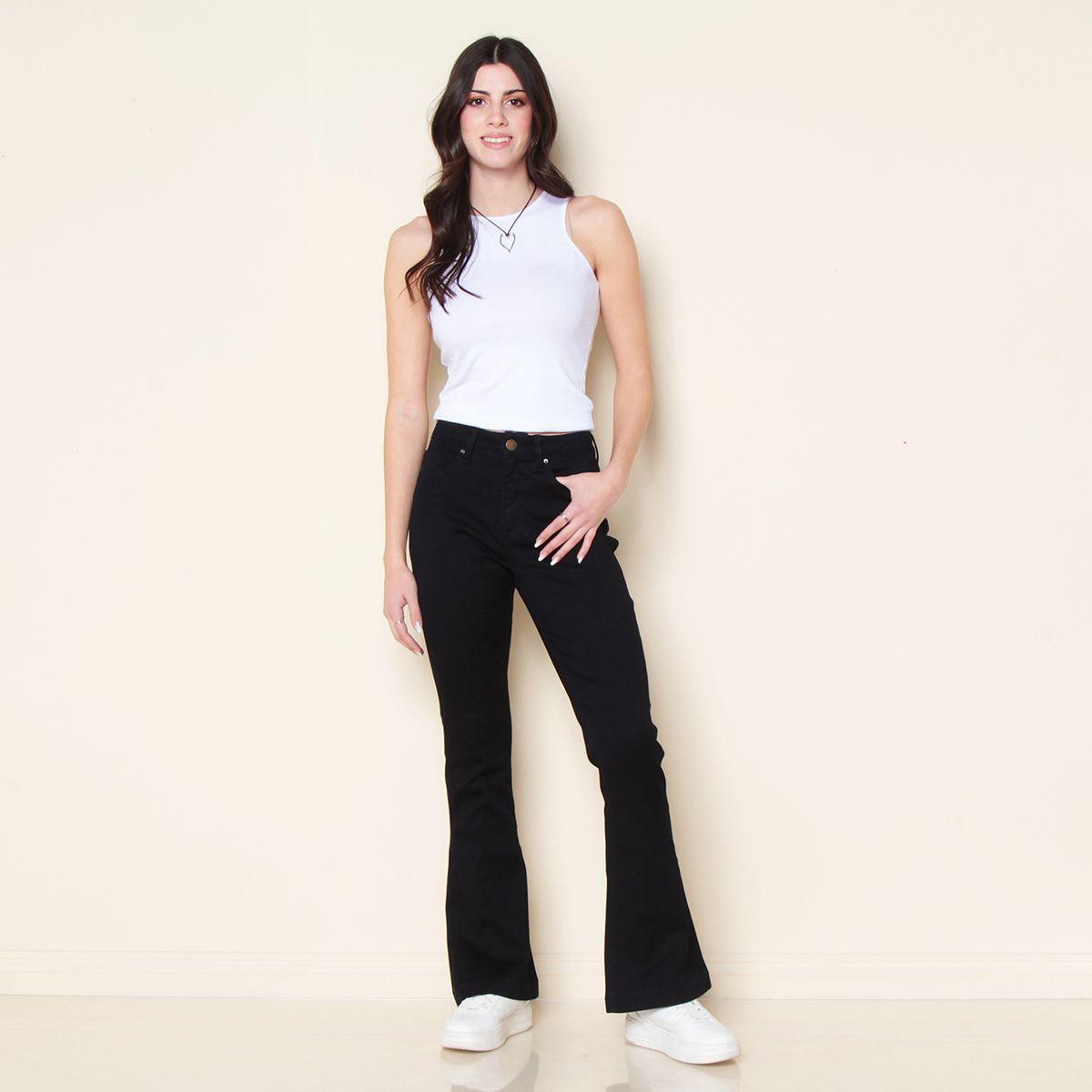 Jeans Flare Tiro Alto Pretina 1 Boton-5