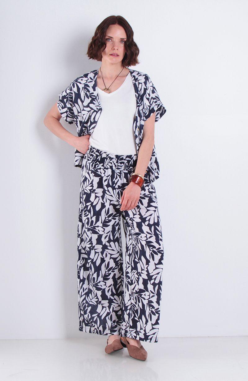 Pantalon Estampado Wide Leg Tiro Alto Pretina Elasticada-4