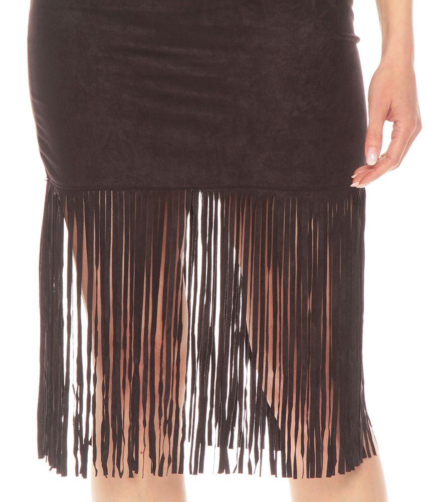 Falda Solido Suede Con Flecos Cierre Invisible-2