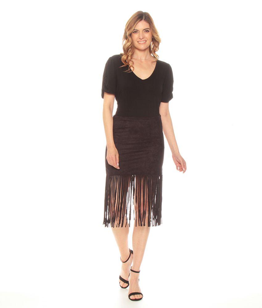 Falda Solido Suede Con Flecos Cierre Invisible-4