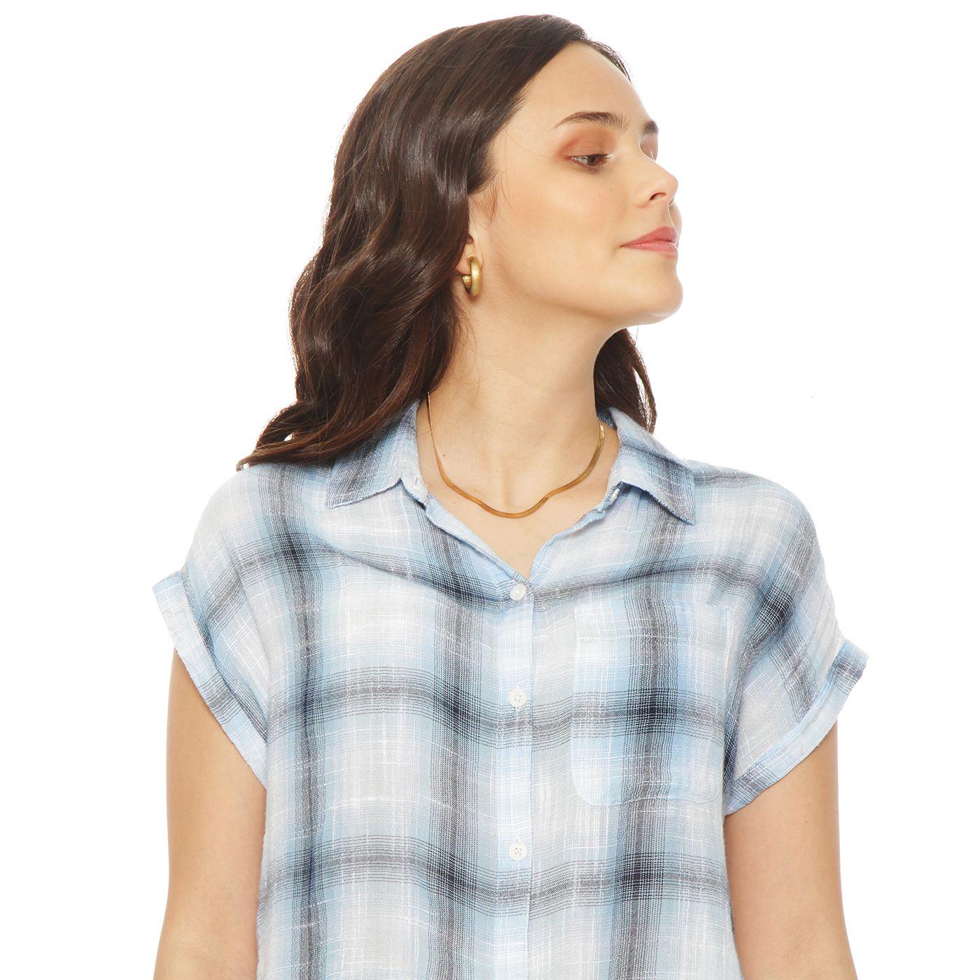 Blusa Sin Manga Escoces Abotonada En Delantero Y Bolsillo-1