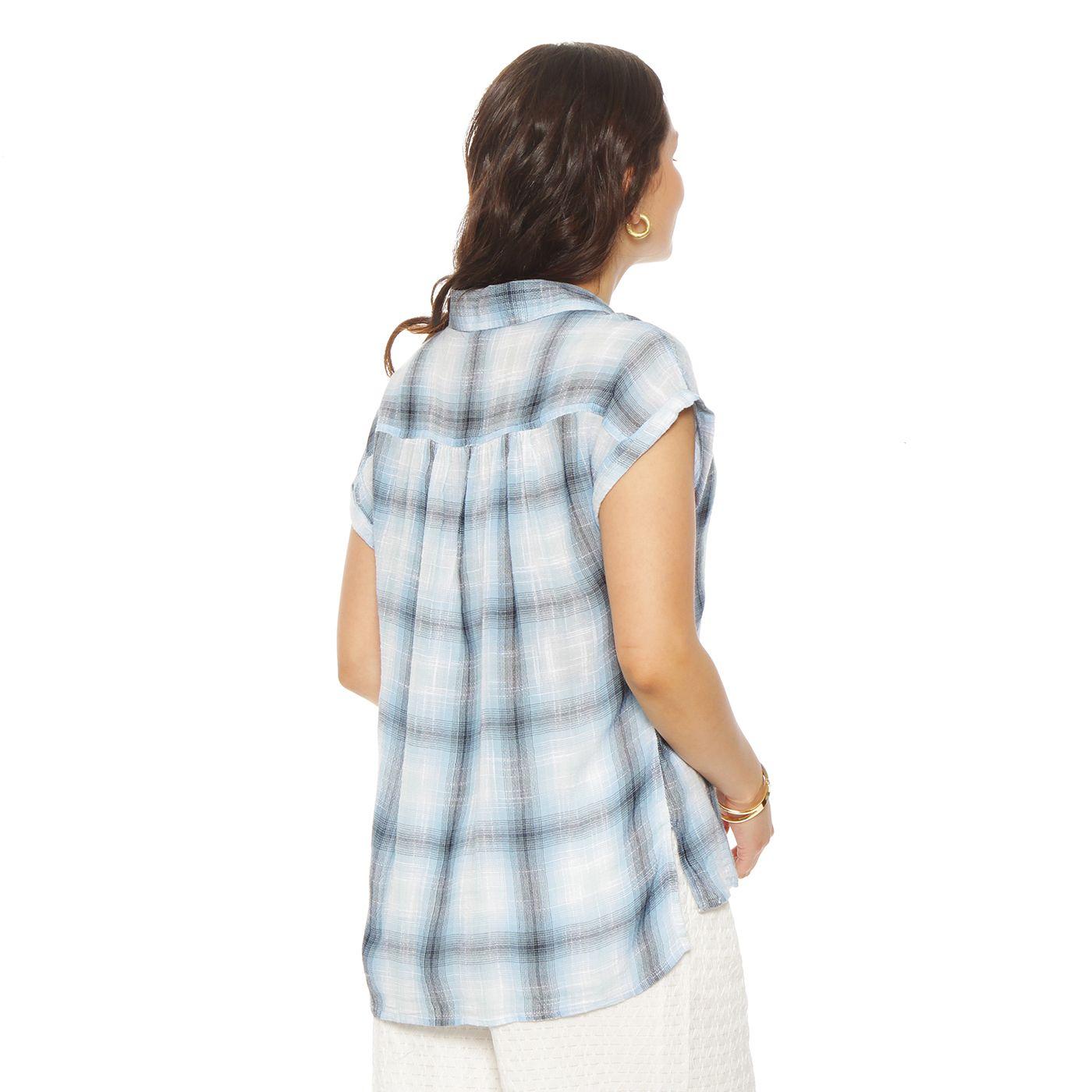 Blusa Sin Manga Escoces Abotonada En Delantero Y Bolsillo-6